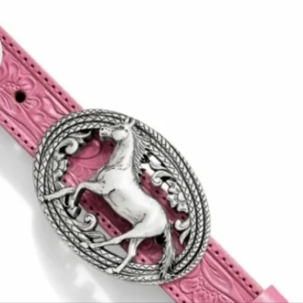 Justin Girl's Lil' Beauty Pink Leather Belt with Horse Buckle C30201